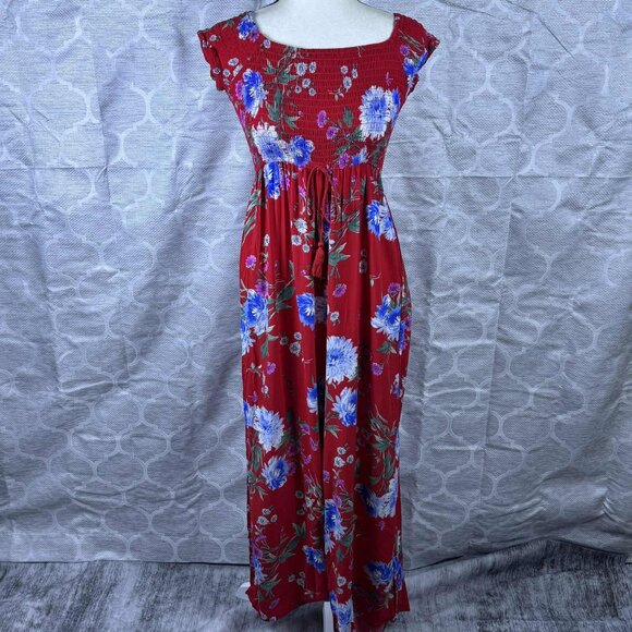 Band of Gypsies Red Floral Smocked Jumpsuit – Boho Wide Leg, Size Large - Picture 1 of 9